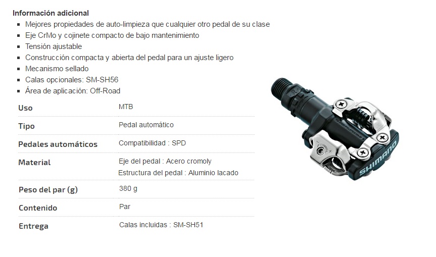 PEDALES SHIMANO VTT SPD M-520 NEGRO